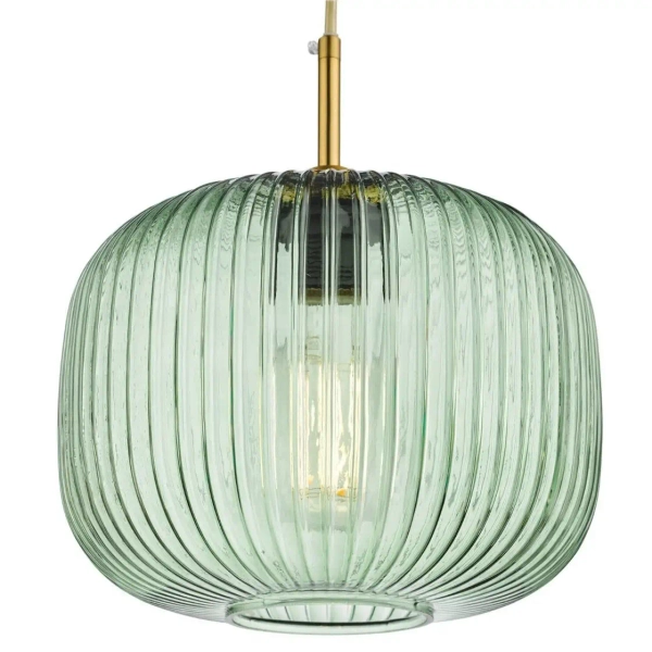 Lampa wisząca nad wyspę Demarius DEM0124 do jadalni szklana zielona mosiądz