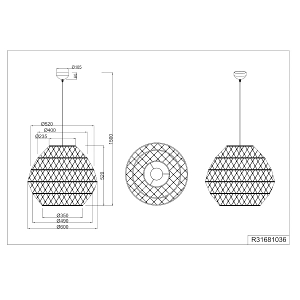 Ekologiczna lampa wisząca boho HIVE R31681036 czarny naturalny