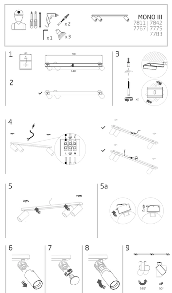 Lampa sufitowa Mono 7811 regulowane reflektorki do salonu białe