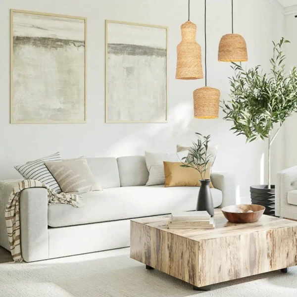 Ekologiczna lampa do sypialni 22167 pszenica pleciona brązowa