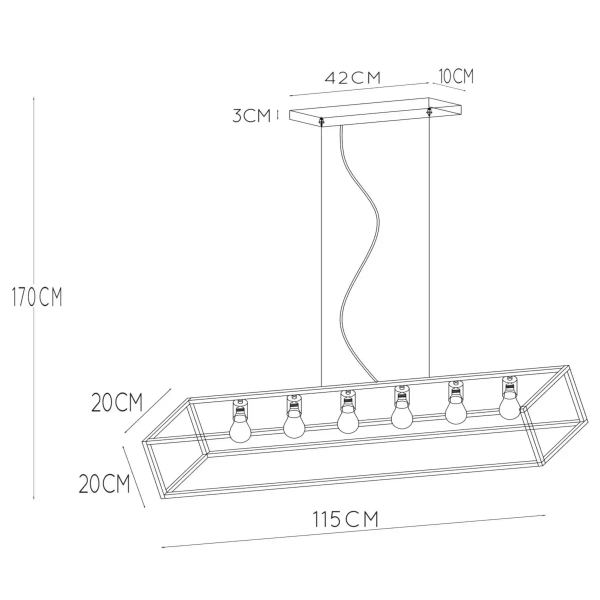 Wisząca lampa loftowa Fabian 00425/06/30 Lucide frame metalowa czarna