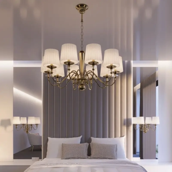 Kinkiet lampa ścienna LILOSA 262 angielska plisowana abażurowa złota biała