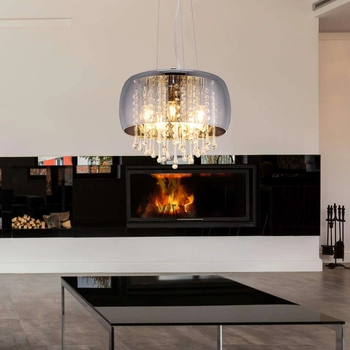 Pałacowa LAMPA wisząca KALLA 15809H Globo szklana OPRAWA zwis glamour kryształki przezroczyste przydymione chromowane