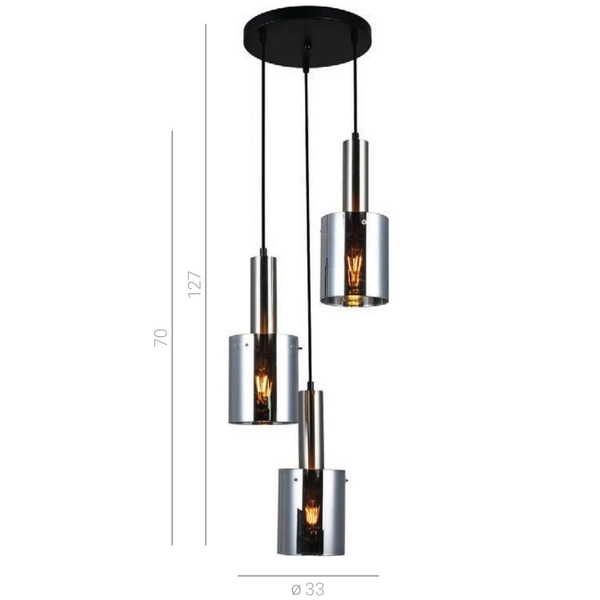 Wisząca LAMPA loftowa SARDO PND-5581-3A-SC+SG Italux szklana OPRAWA skandynawski ZWIS tuby kaskada nikiel przydymiona