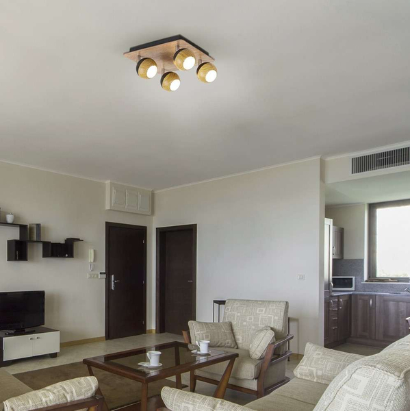 Plafon LAMPA skandynawska ARTHUR 5616 Rabalux metalowa OPRAWA sufitowa reflektorki drewniane dąb czarne