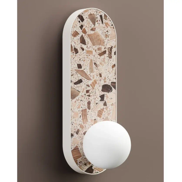 Ścienny kinkiet lastrykowy LEGRA 21404107 kula IP44 biała drewniana kremowa