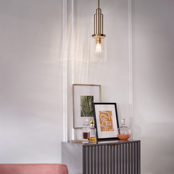 Zwisowa lampa QN-KIMROSE-MP-BNB klosz tuba mosiądz