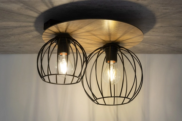 Metalowa lampa sufitowa Cyber 32355 hygge do pokoju czarna drewno