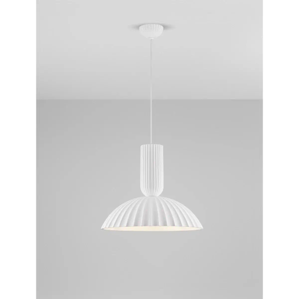 Kopułowa lampa wisząca GIRONTO LE45305 z gipsu ryflowana biała