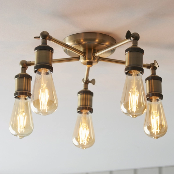 Industrialna lampa sufitowa Hal 97244 Endon industrialna 5-punktowa mosiądz