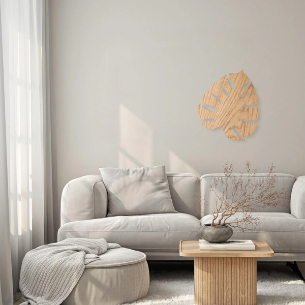 Ekologiczna lampa ścienna Monstera 5422 do przedpokoju liść drewniana