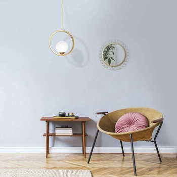 LAMPA wisząca VIENNA MLP5573 Milagro metalowa OPRAWA modernistyczna pierścień ZWIS szklana kula mosiądz biała