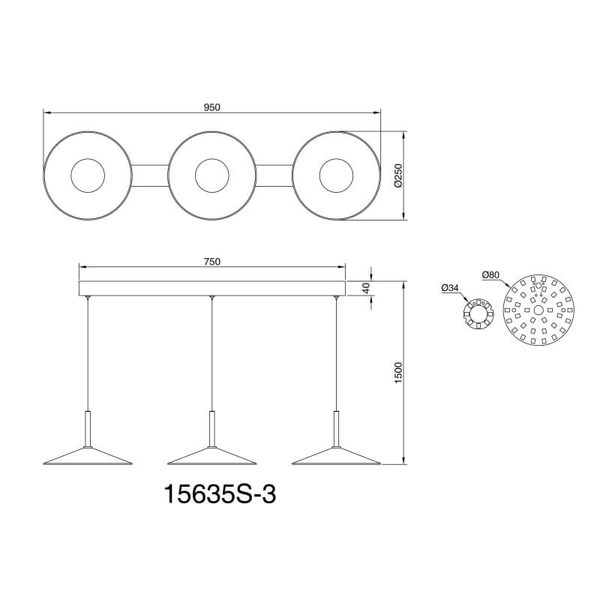 Zwisająca lampa potrójna Lampone 15635S-3 LED 24W 4000K czarny