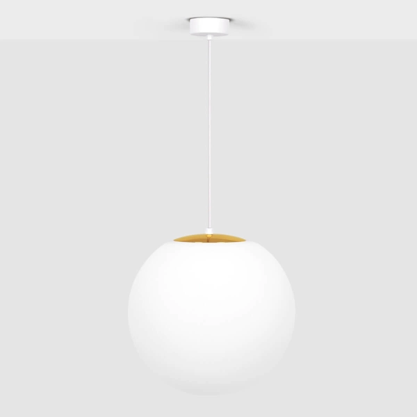 Wisząca lampa Elmo K-5312 Kaja bańka metalowa szklana biała złota