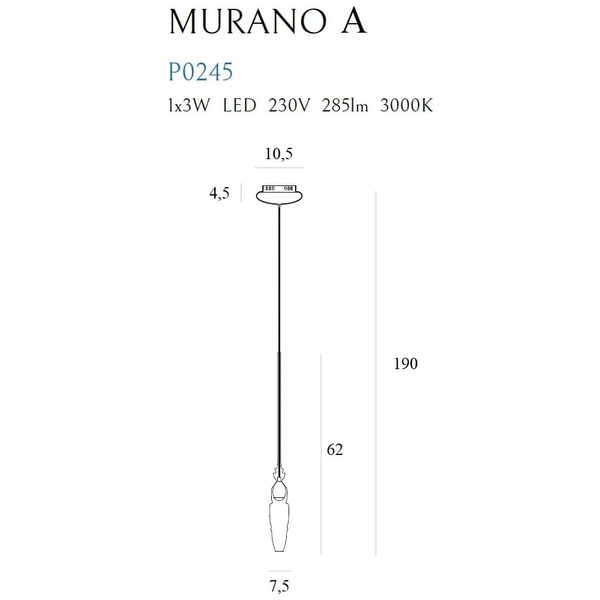 Lampa wisząca do kuchni MURANO P0245 Maxlight LED 3W 3000K metal chrom