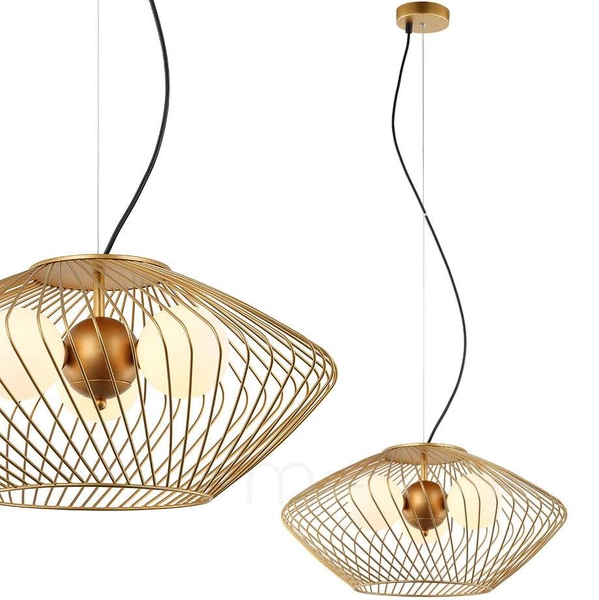 LAMPA wisząca ZENO MDM-3845-3 GD Italux druciana OPRAWA metalowy ZWIS klatka szklane kule balls biała