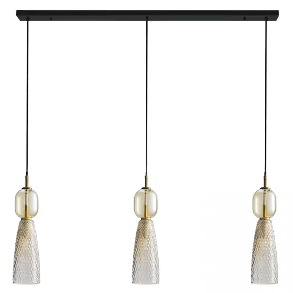 Potrójna lampa wisząca 23009 szklana tubki czarna mosiądz