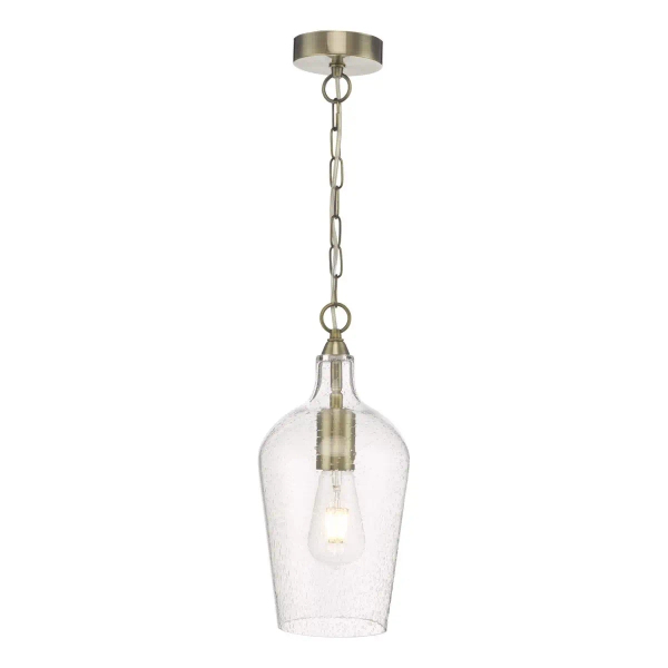 Wisząca lampa na łańcuchu Nida NID0175 dmuchane szkło mosiądz