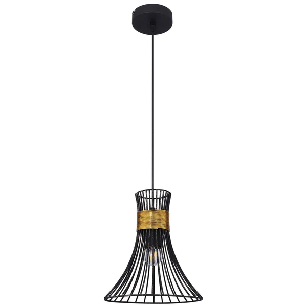 Wisząca LAMPA rustykalna PURRA 54814H Globo metalowa OPRAWA zwis druciany klatka czarna złota