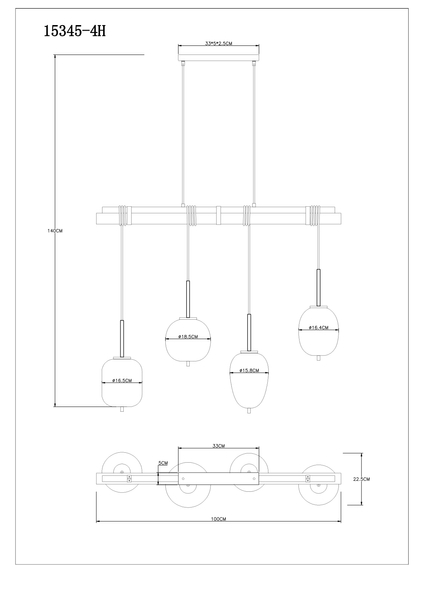 Lampa wisząca Blacky 15345-4H drewniana belka przydymiona