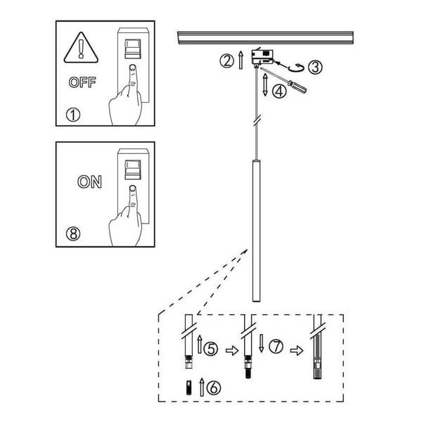 Lampa wisząca LUNGO LP-894/1P BK 3F Light Prestige do systemu szynowego 3-fazowego tuba czarna