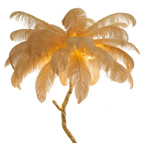 Lampa podłogowa piórkowa EMU ST-DN128-F beige do salonu beżowy złoty