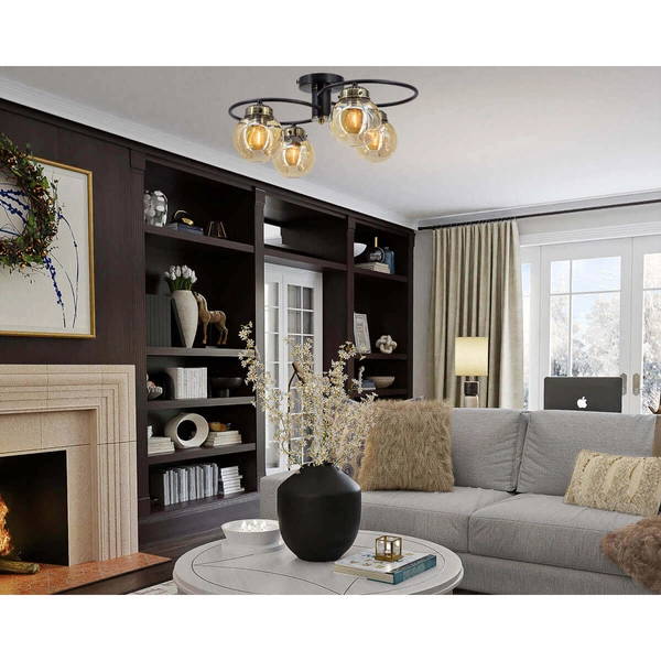 Industrialna lampa sufitowa Salsa 2216/4 BL 21QG czarna mosiądz