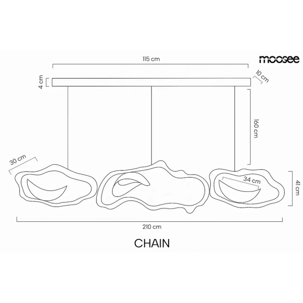 Potrójna lampa wisząca CHAIN złota MSE1501100588 3xLED 54W 3000K nad stół