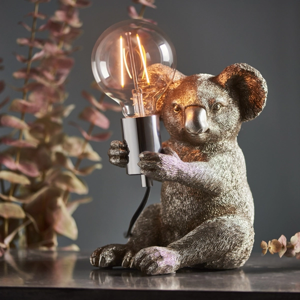 Lampka stołowa dekoracyjna L&-195081 Light& koala srebrna chrom