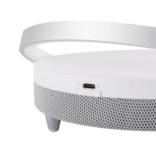 Stojąca LAMPA stołowa SATURN 03864 Ideus biurkowa LAMPKA okrągła LED 10W 4000K z głośnikiem bluetooth biała szara