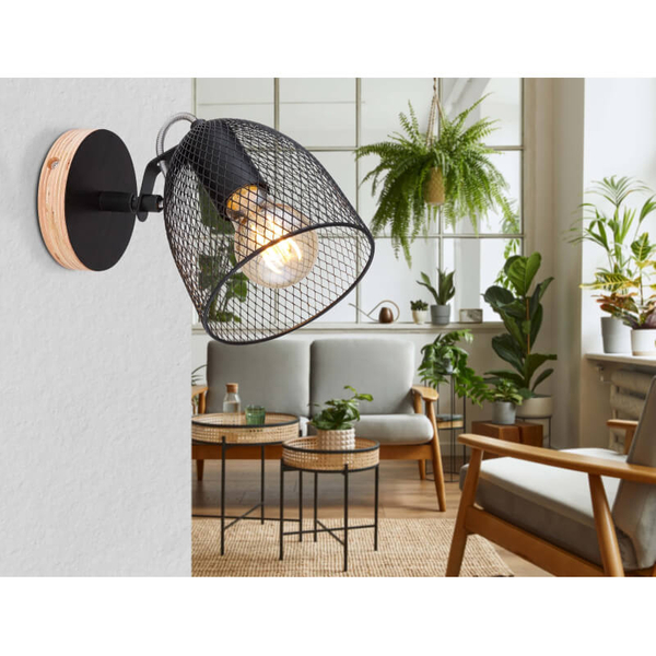 Ścienna lampa ruchoma Josina 54034-1 druciana czarna drewno