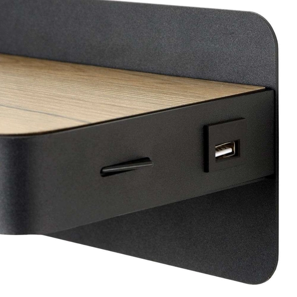 Kinkiet ścienny ATKIN 77280/05/30 LED 5W 3000K z portem USB drewno czarna