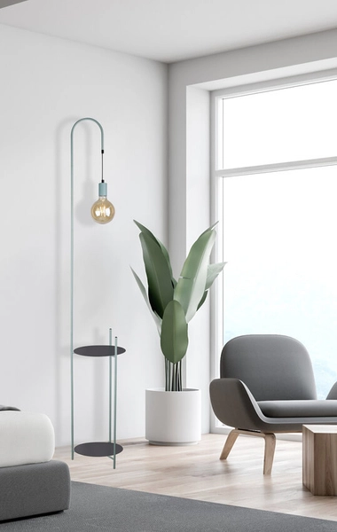 Lampa podłogowa Walk z półkami do salonu czarna zielona