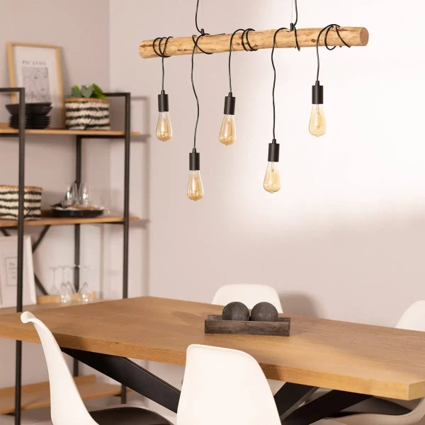 Industrialna wisząca lampa Cerveza ABR-LWL-5XE27 nad wyspę drewniana czarna