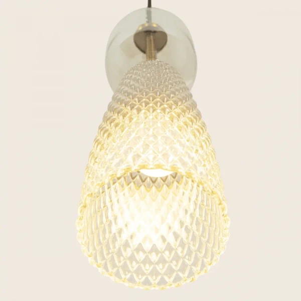 Szklana zwisająca lampa do kuchni 23008 nad stół mosiądz