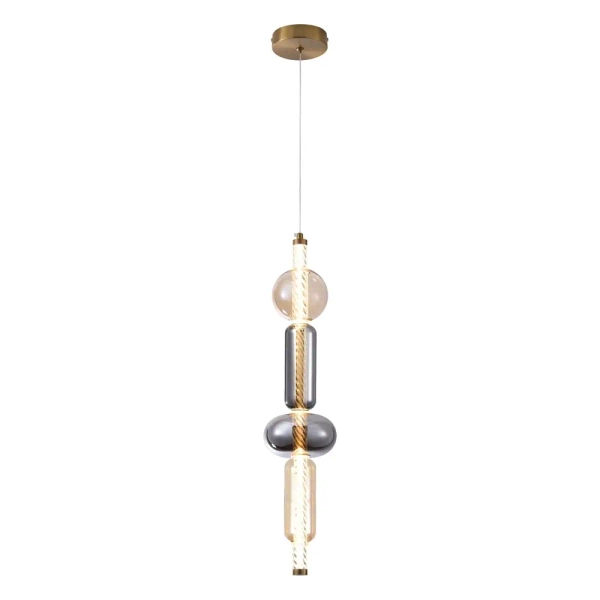 Szklana wisząca lampa KELLY bursztynowa przydymiona 31-54555 4xLED 9,5W 2700K do sypialni