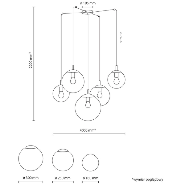 Lampa wisząca do kuchni Esme 4791 pająk kaskada balls czarna biała
