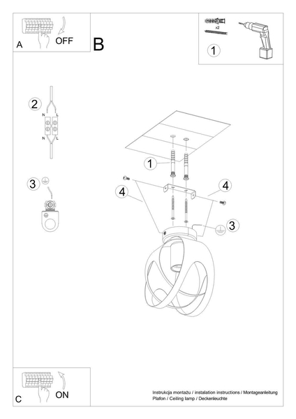 Czarna lampa sufitowa SL.1086 do sypialni nad łóżko loft