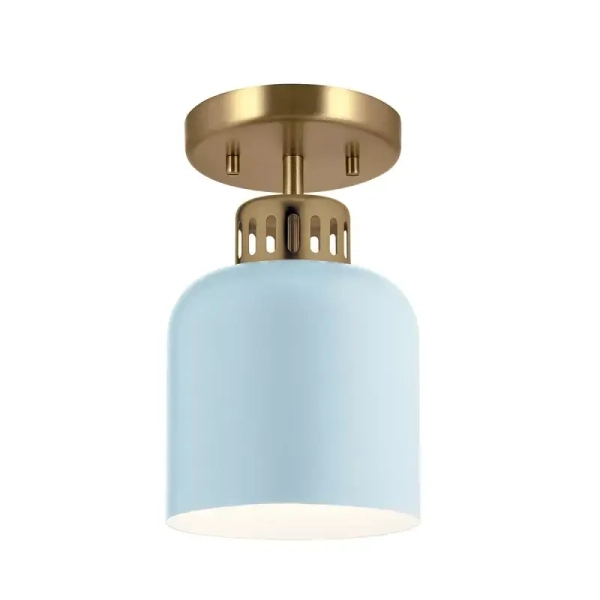Cylindryczna lampa wisząca York mosiądz jasnoniebieska 1xE27 do salonu ELS-YORK-MP-PNBR-PB