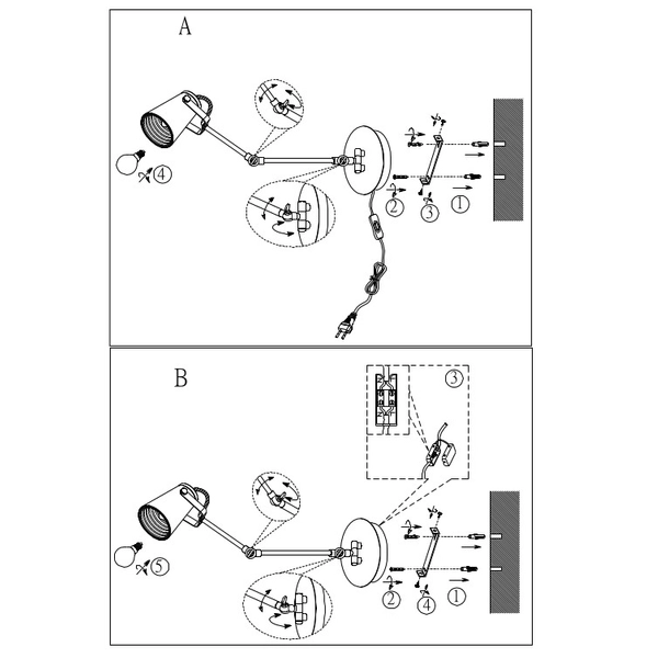 Kinkiet do sypialni Diallo 208070132 metalowy wysięgnik czarny