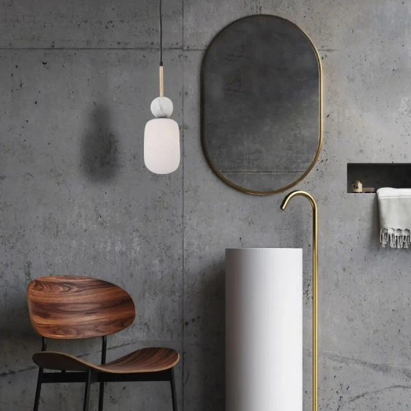 Szklana wisząca lampa 22215 marmurowa do salonu nad stół biała