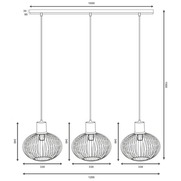 Lampa wisząca na belce GILA 365700332 Trio druciana metalowa czarny