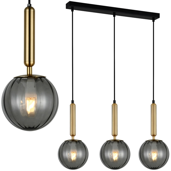 Loftowa LAMPA wisząca RAVENA PND-2324-3L BRO+SG Italux szklana OPRAWA zwis na listwie mosiądz przydymione
