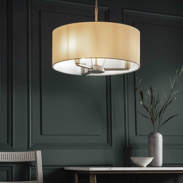 Materiałowa lampa wisząca Daley 60241 Endon abażur metal srebrny biały
