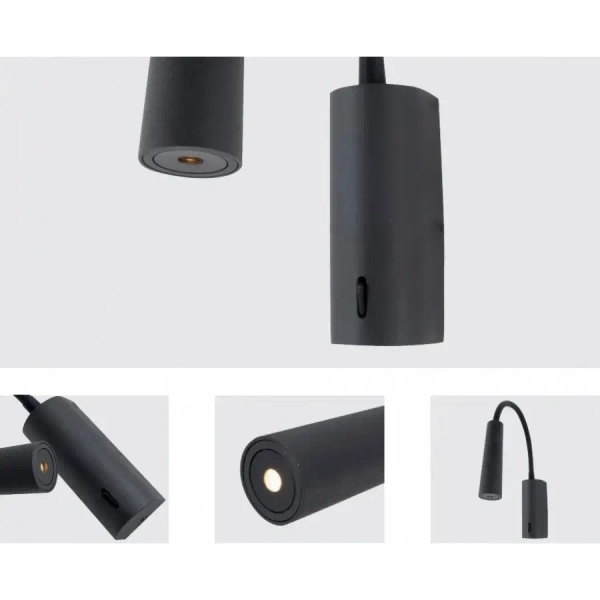 Biurowa lampka ścienna H72 LED 3W 3000K do czytania na peszlu czarny