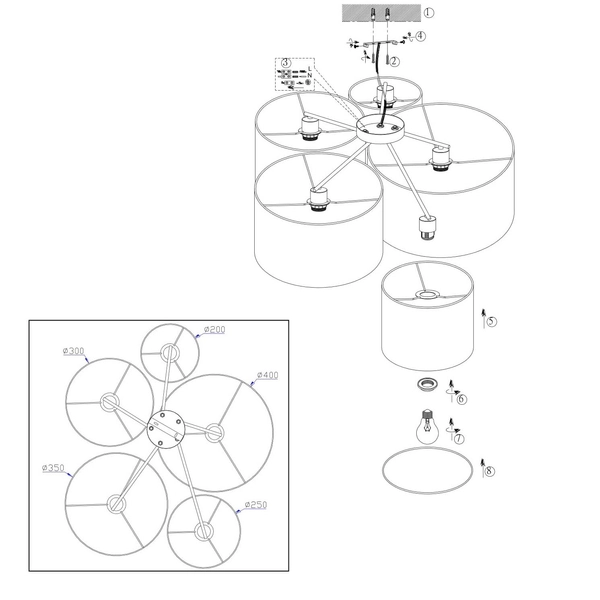 Abażurowa lampa sufitowa Hotel 693900517 szary plafon do sypialni