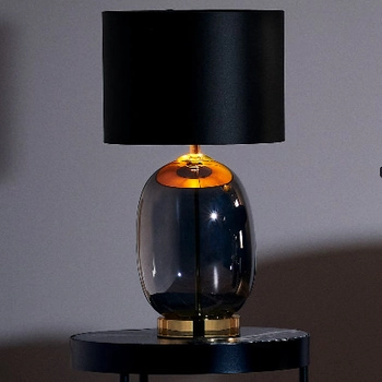 Stojąca LAMPA stołowa SALVADOR 41041102 Kaspa szklana LAMPKA biurkowa klasyczna abażurowa przydymiony - czarny