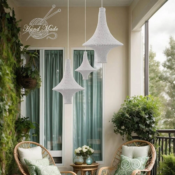 Lampa wisząca do sypialni Alda 5115 Shilo dekoracyjna szydełko biały