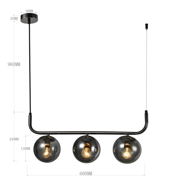 Potrójna lampa wisząca Alisa LP-005/3L grafit Light Prestige kule przydymiony grafit