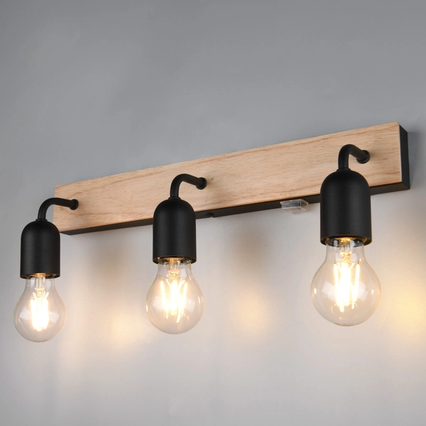 Potrójny kinkiet naścienny ARTURO 284470332 Trio IP44 loft drewniany czarny